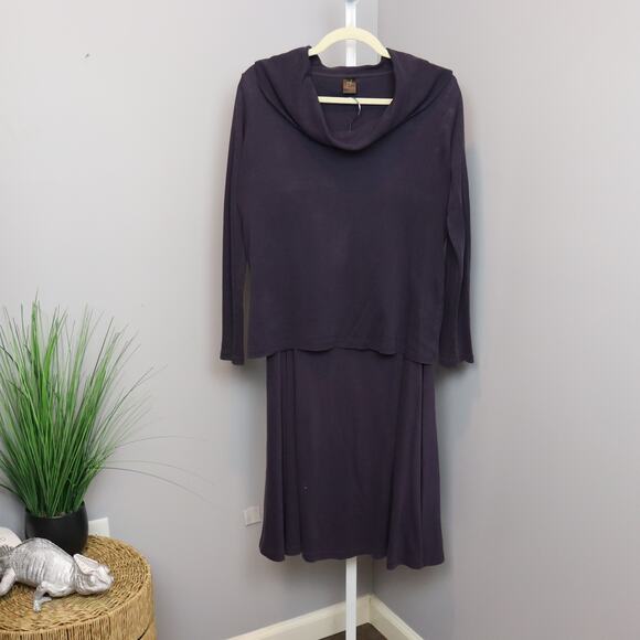 Peruvian Connection Navy Pima Cotton Knit Top & Skirt Set Size L - Picture 1 of 3